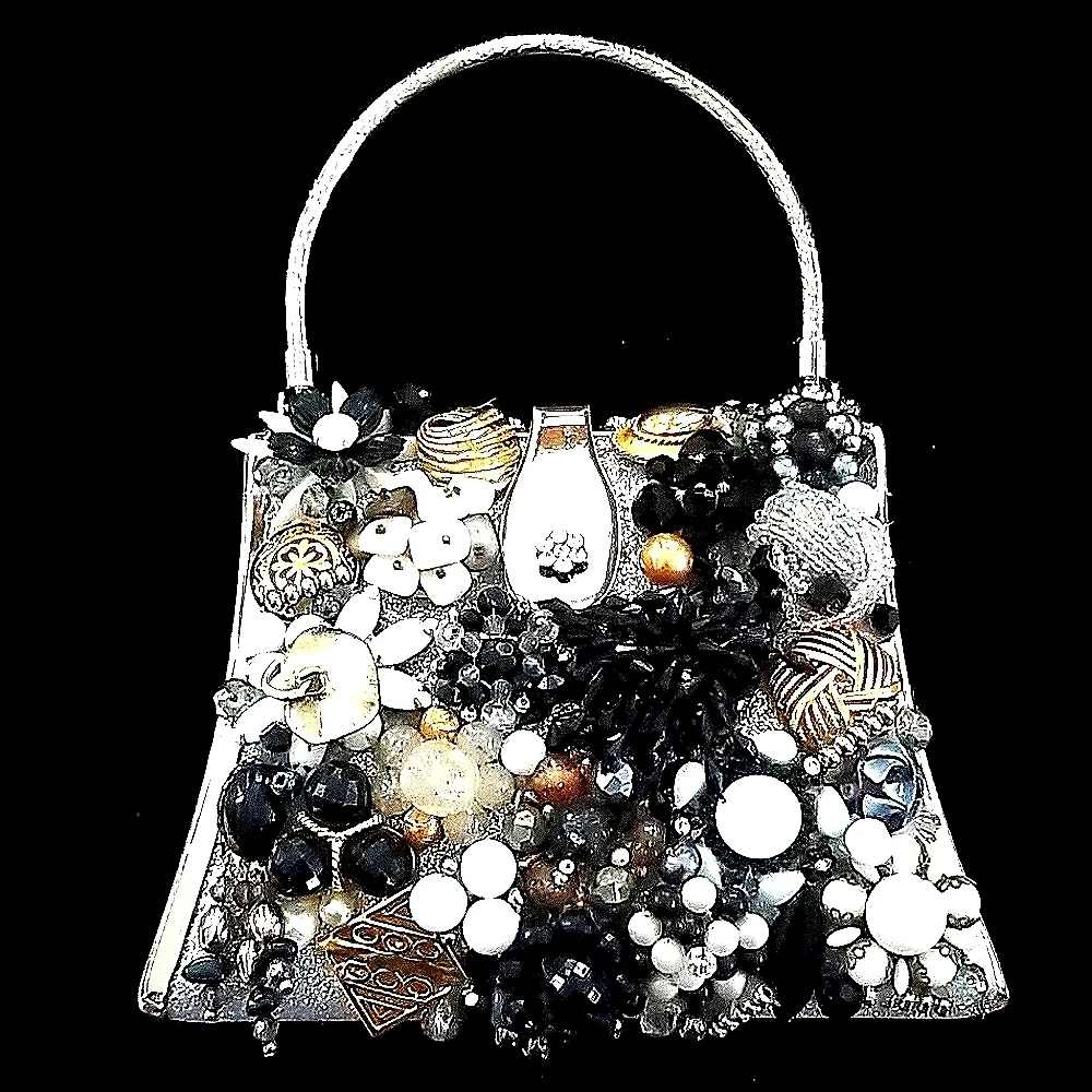 NWT Repurposed Vintage Jewelry Collage Beaded Metal Frame Handbag - Picture 4 of 16